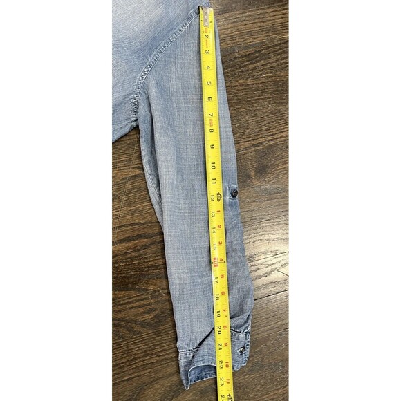 Velvet Heart Shirt Dress Women’s M Blue Chambray Tencel Roll Tab Sleeve Pockets - Picture 10 of 11